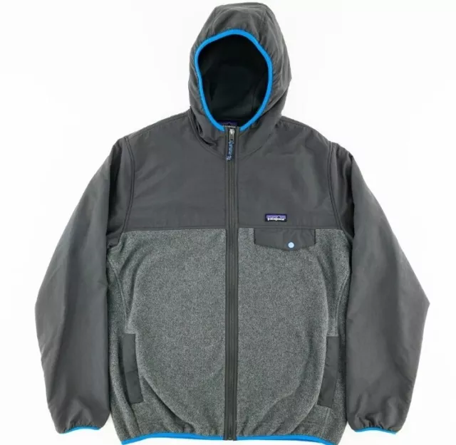 Patagonia Mens Large Shelled Synchilla Hoody Full Zip Jacket Snap-T Pockets Gray