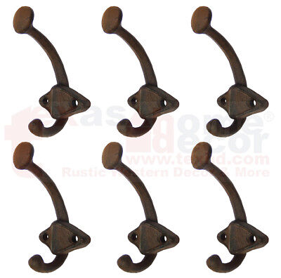 6 Cast Iron Double Hooks Rustic Coat Hook Key Holders Towel Hanger Purse 3.6"