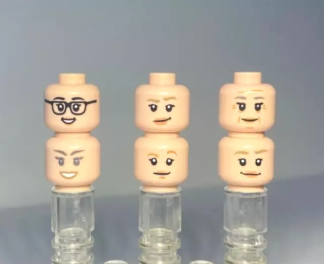 REAL LEGO 6x Female Heads Lot Light Flesh Faces Smile Lips Eyelashes NEW