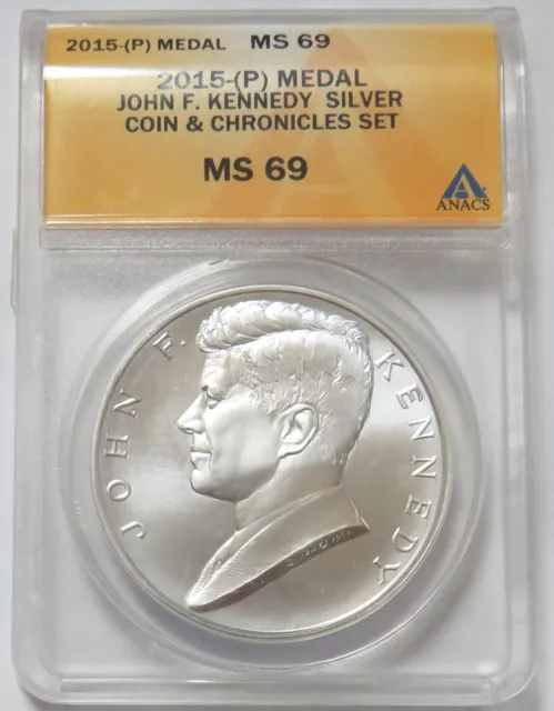 2015 (P) Silver John F Kennedy Jfk 1 Oz Coin & Chronicles Medal Anacs Ms 69