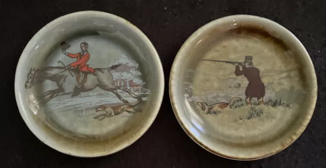 2-Irish Porcelain Pottery Hand Painted Trinket Dishes/handle Holder-Horse & Dog