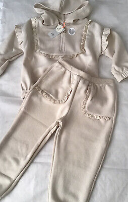 River island mini girls aged 3-4 years beige hooded frilly tracksuit BNWT