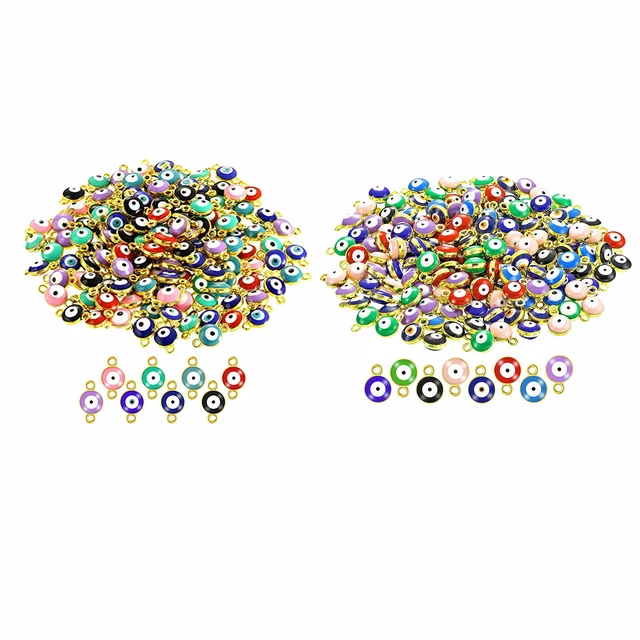100Pcs Evil Eye Beads 6mm Flat Spacer Beads Charms DIY Earring Making Craft