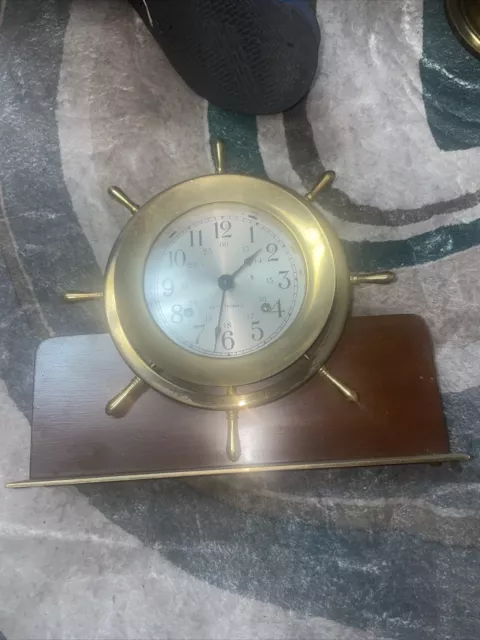 Vintage Seth Thomas 1008 HELMSMAN-W E537-001 Ships Wheel Bell Strike Brass Clock