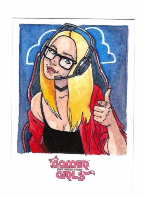 Comic Obsessions Gamer Girls Original Sketch Card Leon Braojos Artist