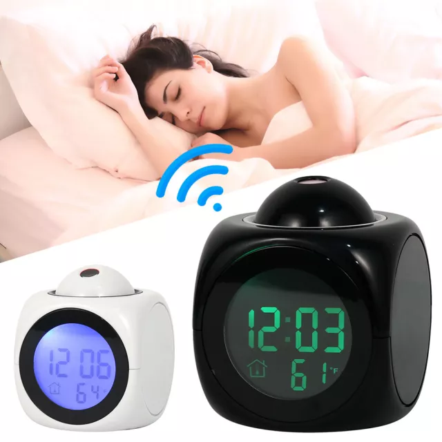 LED Projection Alarm Clock Digital LCD Display Voice Talking Weather Snooze T)h 3