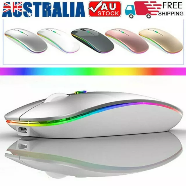 AU Rechargeable Slim Wireless Mouse Bluetooth 5.1+ 2.4G Cordless For Laptop PC