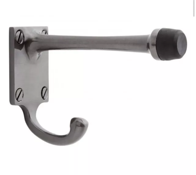 Colton Solid Brass Wall-Mount Door Stop With Hook - Black Nickel