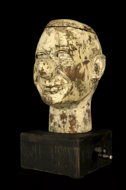 Ancienne tête de marionnette en bois, art populaire vers 1920 / Clown Automate 3