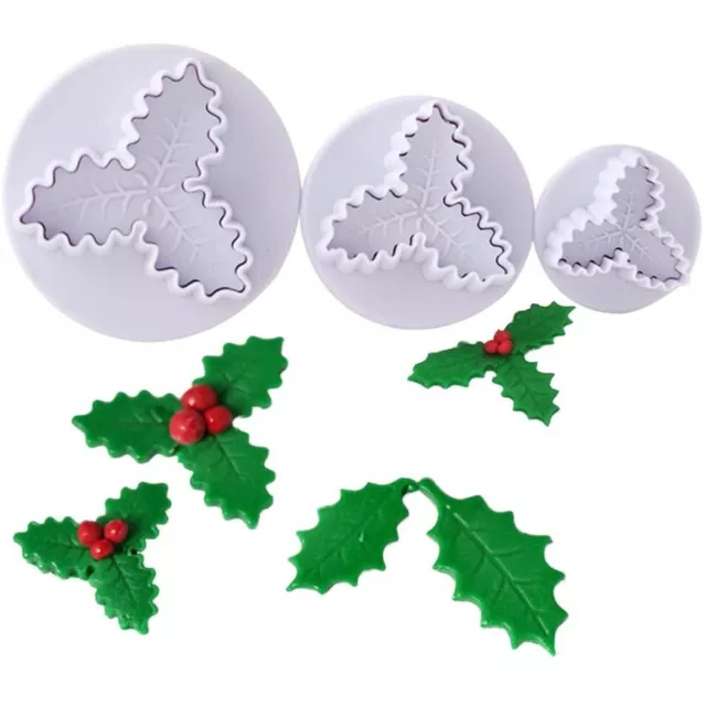 Holly Leaf Plunger Cutter Fondant Tools Cake Cookie Sugarcraft Decorating Mould