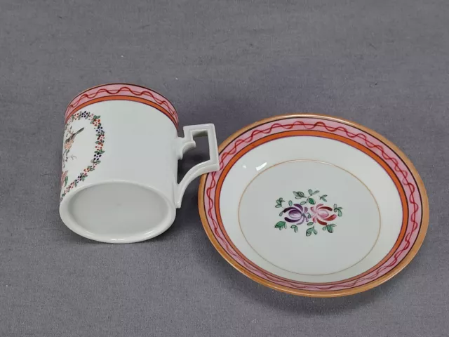 Antique Paris Hand Painted Chinese Export Style Bird Floral Coffee Cup & Saucer 2