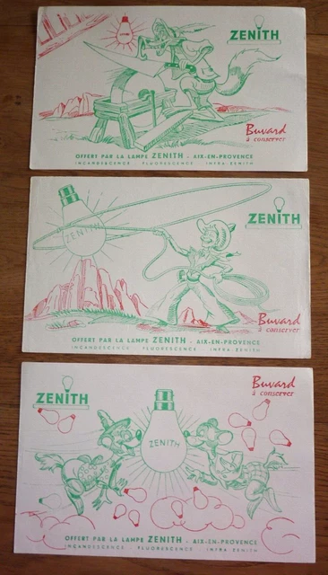 3 Buvards - Zénith - Lampe - Loup, Souris, Cow-Boy - Illustrateur -
