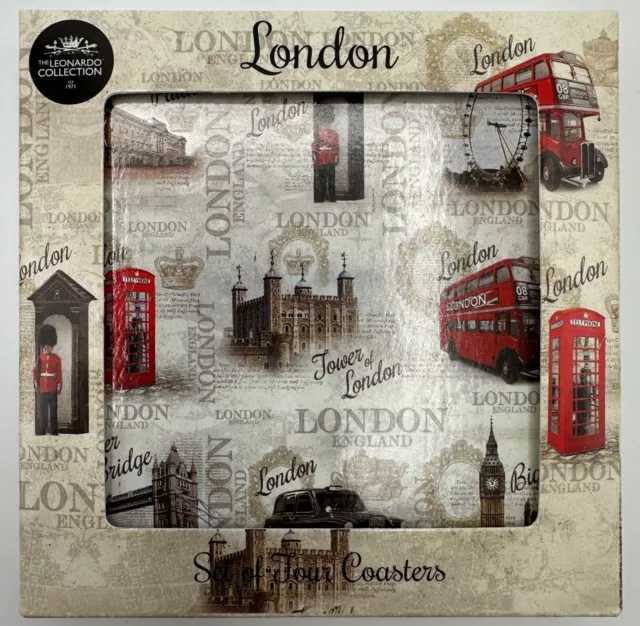 LONDON Set of Four Coasters - Cork Back by Lesser & Pavey - Leonardo Collection