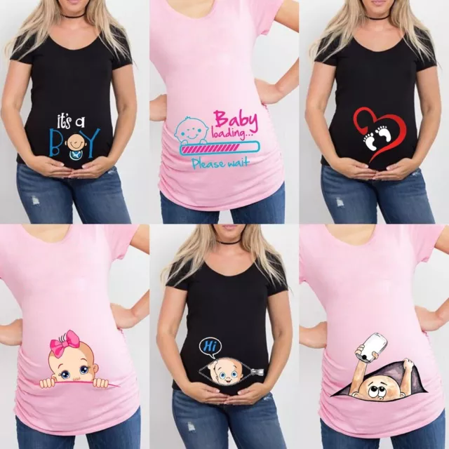 JAL Pink Embarazada Maternidad CamisetaTamaño 2XL Estilo Divertido Manga Corta