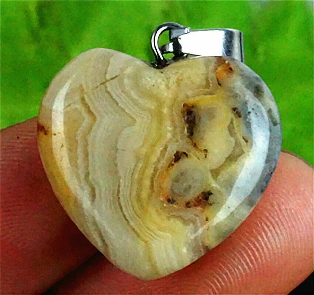 Cœur en Gemme AGATE du MEXIQUE, Pendentif AGATE CRAZY LACE, Pierre fine d'AGATE