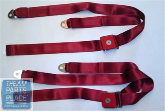 1964-66 GM Bowtie Lift Latch Style Lap Seat Belts Dark Red