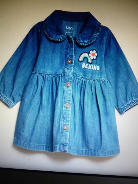 Baby Girls Denim Long Sleeve Dress Age 6-9 Months.MARKS AND SPENCER.BNWT