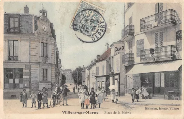 CPA 94 VILLIERS SUR MARNE PLACE DE LA MAIRIE (colorized shot (not common)