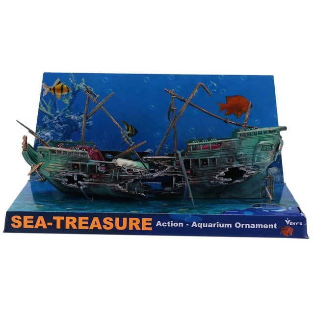 4Xcoration Boat Plactic Aquarium Ship Air Split Shipwreck Fish Tank Decor C S6S5 2