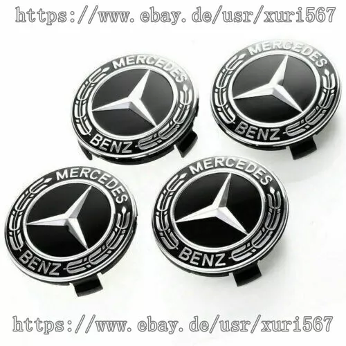 4 Stück 75mm Radkappen Für Mercedes Benz Nabe Emblem Chrom Schwar Logo Radkappen
