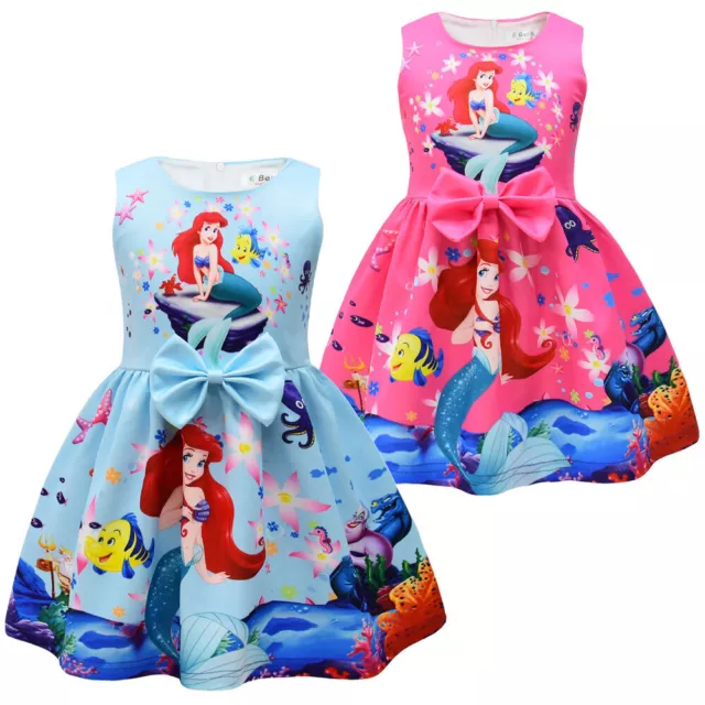 Girls Mermaid Ariel Costume Bowknot Skirt Princess Party Halloween Fancy Dress