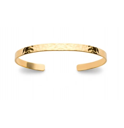 BRACELET JONC MANCHETTE Martelé Plaqué Or 18 Carats 750/1000