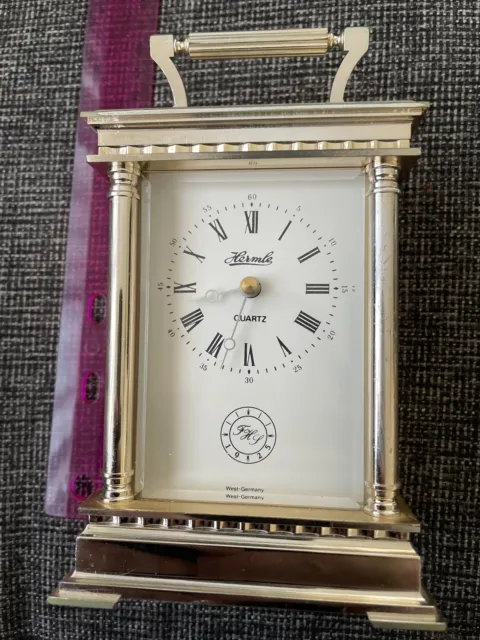 Hermle Quartz Mantel Desk Clock Carriage 1925 FHJ TESTED West Germany Vintage