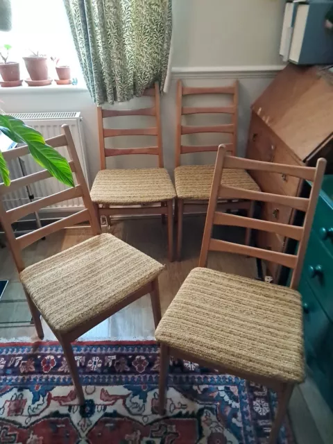 Mid Century 60's Vintage German Ladder Back Dining X4 Chairs Verb Vsi Neuhausen