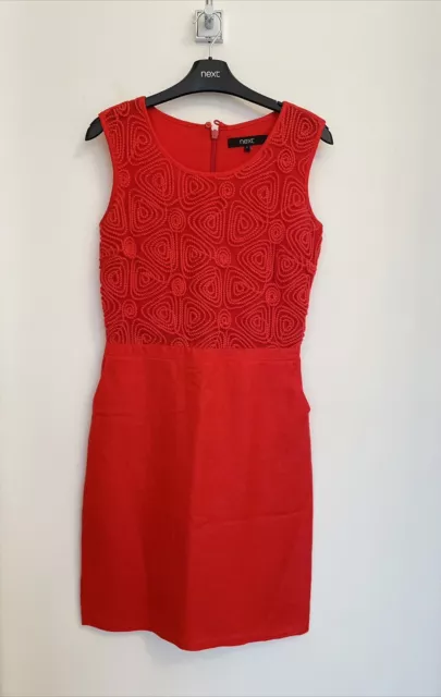 Next Ladies Size 6 Red Sleeveless Embroidered Detail Fitted Formal Work Dress