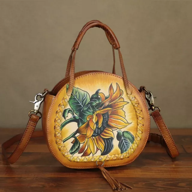 Hand Painted Genuine Leather Women Small Crossbody Bag Shoulder Bag Handbags