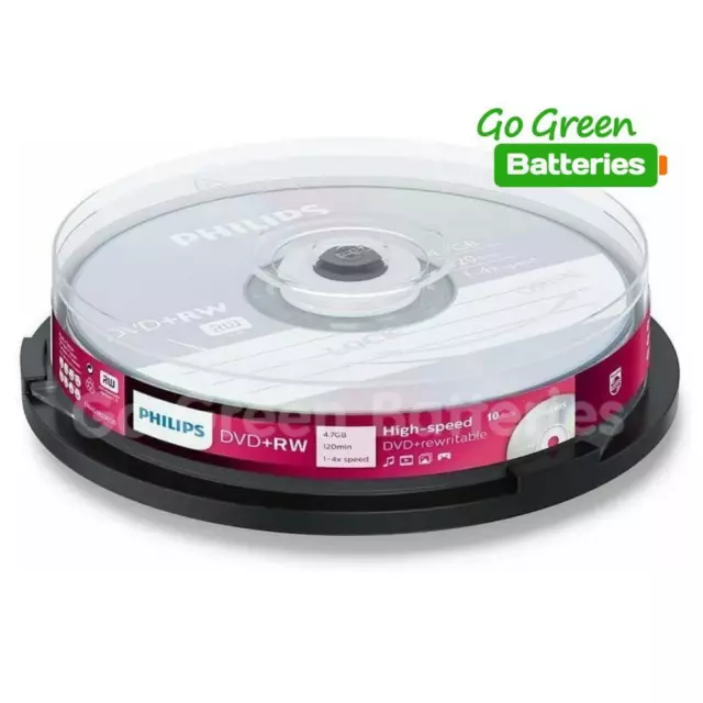 Philips DVD+RW Blank Rewritable Discs 4.7GB 120 Mins 1-4x Speed Spindle 10 pack