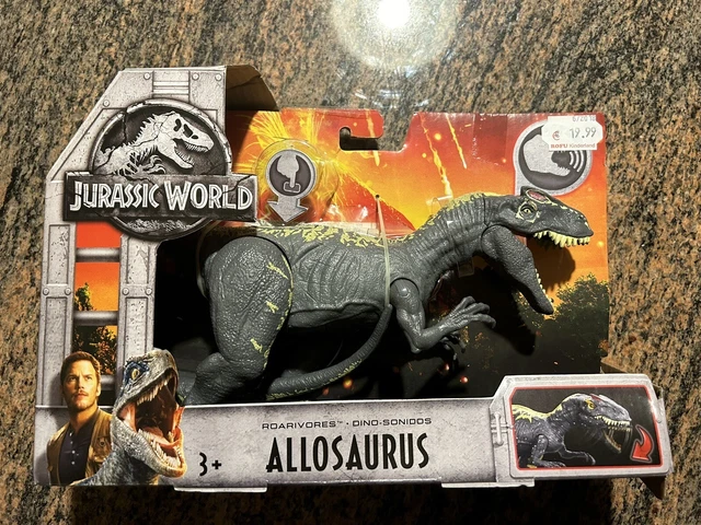 Mattel Jurassic World Alosaurio, Dinosaurio de juguete, figura de acción con ataque devorador y sonidos de rugidos continuos, además de púas de defensa mejoradas que se activan con un botón, HRX50