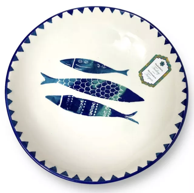 PAPART SERAMIK Ceramic Fish Nautical 9"Pasta Salad Soup Serving Bowls Porcelain