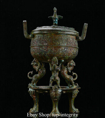 19" Rare Old Chinese Bronze Ware Dynasty Palace Phoenix Dragon Beast Censer