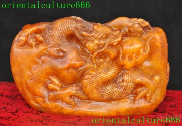 5.6"China dynasty Shoushan stone Carved dragon loong seal Stamp signet statue
