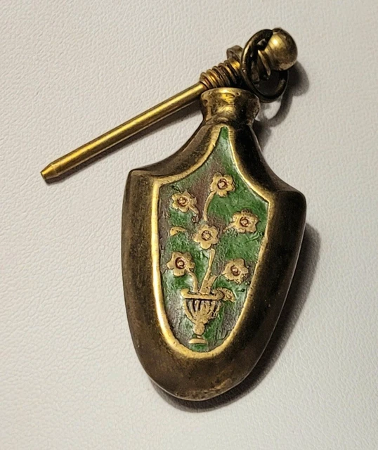 Pendentif Flacon à Parfum Vintage En Laiton Et Os Avec Chaîne, 4,5 Cm - Bon état D'usage