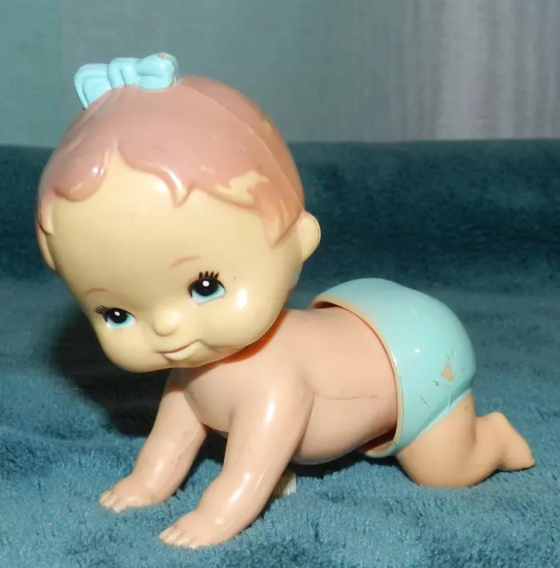 Absolutamente Adorable 1977 Tomy Wind Up Crawling Bebé Hecho En Taiwan De Colección