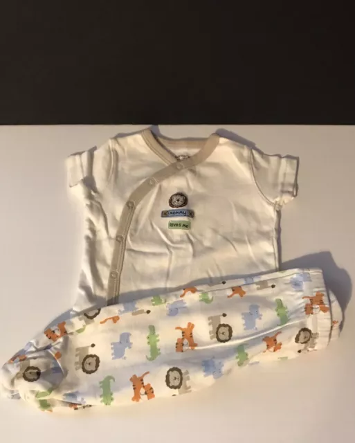 EUC Carter's Baby boy 3 Month 2-Piece Shirt Outfit Set Lion Animals Footed