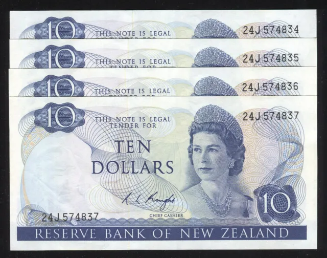New Zealand - $10 - Knight - 4 Consecutive - 24J 574834 - 574837 - EF