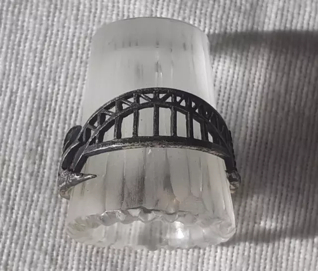 Vintage Glass Thimble with .925 silver band sydney harbour RARE