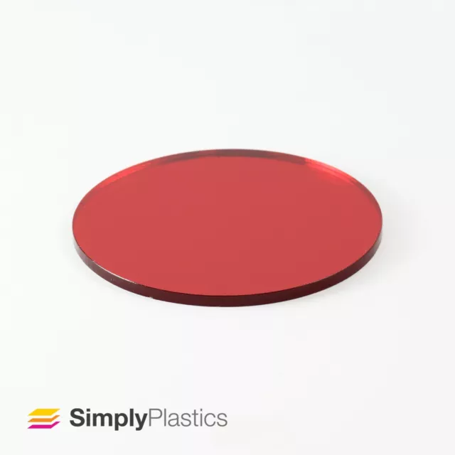 3mm Plaskolite® Laser Cut Red 1400 Acrylic Mirror Plastic Disc Circle