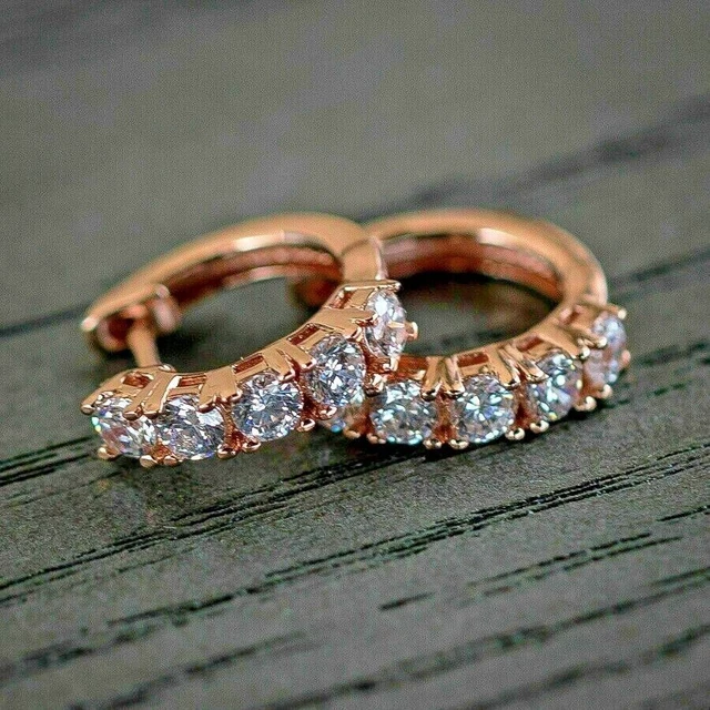 Men's 2Ct Round Cut Lab Created Diamond Huggie Hoop Earrings 14K Rose Gold Over