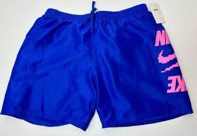 Nike Men's 7" Racer Blue/Pink Stacked Volley Swim Shorts (NESSD514-418) Size XXL