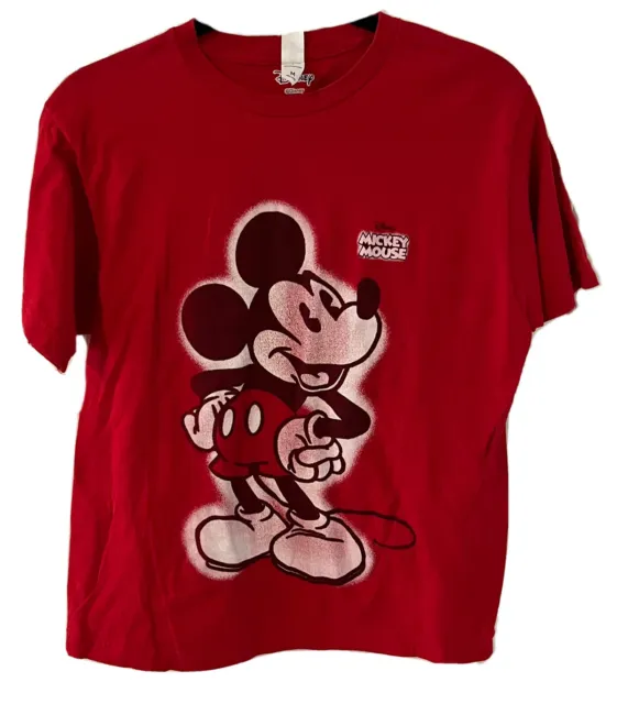 Disney Mickey Mouse Adult Medium Red Graphic Tshirt Retro Vacation Graffiti Tat
