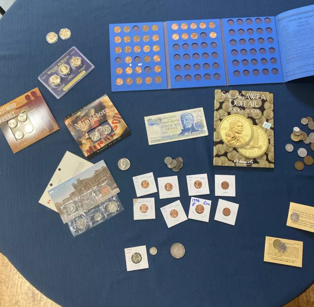 junk drawer lot incl US silver coins and world coins #C6319