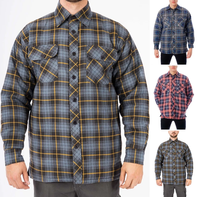 Mens Shirt Padded Quilted Lumberjack Flannel Lined Check Winter Work M-2XL