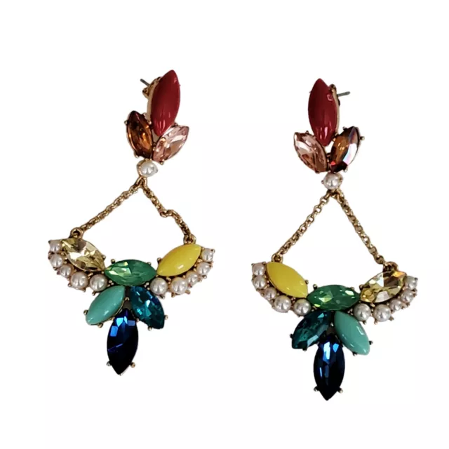 Lulu Frost Chandelier Crystal Dangle Earrings Multicolor Marquise Stones 3"