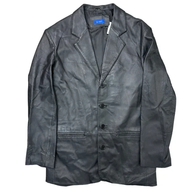 Vintage Leather Blazer Jacket Genuine Y2K Baggy Retro Black Mens Small