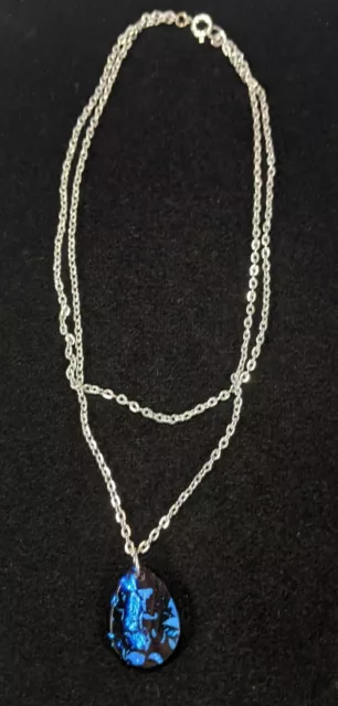 Children's Silver Tone Double Strand Black Glass Foil Necklace 13"