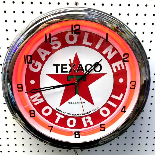 16" TEXACO Gasoline Motor Oil Gas Station Neon Clock Sign